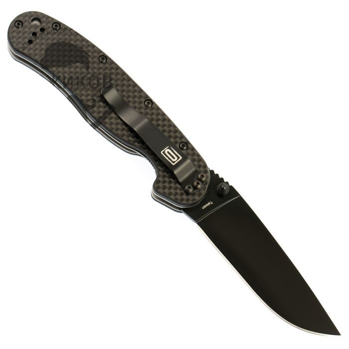 Нож складной Ontario RAT-1, сталь Aus-8. Клинок - Black, Рукоять - Carbon fiber